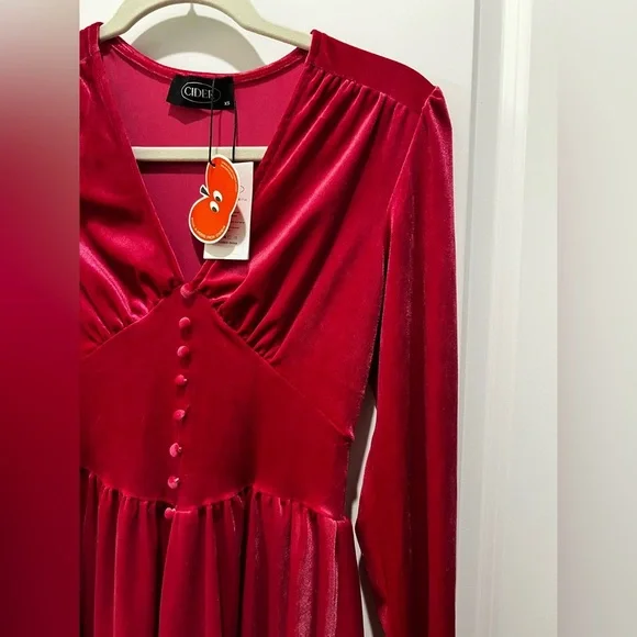 Cider Velvet V-Neck Mini Dress Long Sleeve Pink Size XS - Picture 5 of 11